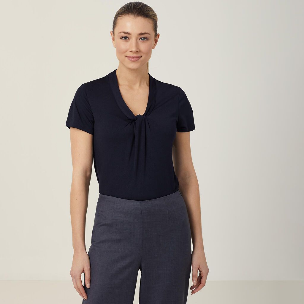 Matt Jersey Twist Neck Short Sleeve Top
