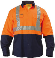 2 Tone Hi Vis Reflective Drill Shirt - Long Sleeve - Orange/Navy