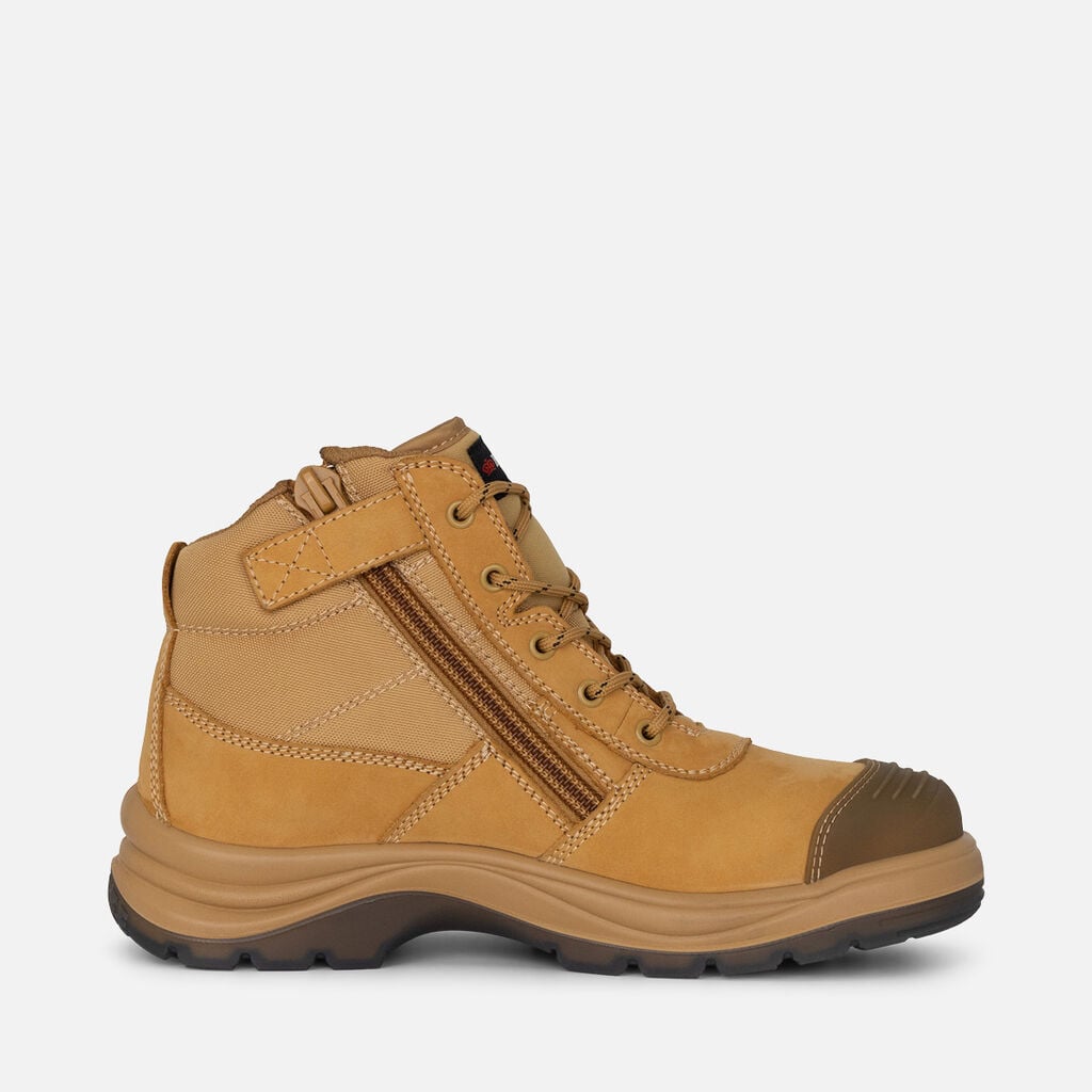 Tradie Zip/Lace Steel Cap Safety Work Boots 5" - Wheat K27100