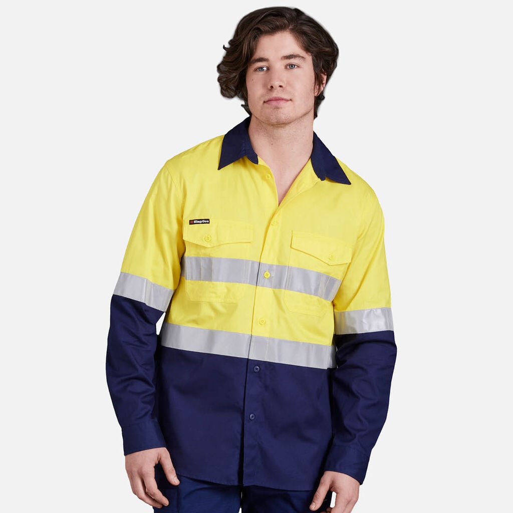 King Gee Workcool 2 Hi Vis Reflective Spliced Shirt L/S K54880
