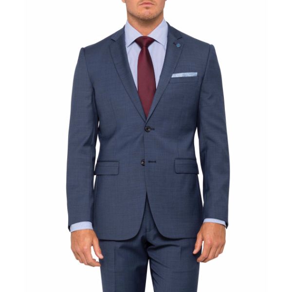 Blue Wool Blend 2 Button Single Breasted Suit Jacket