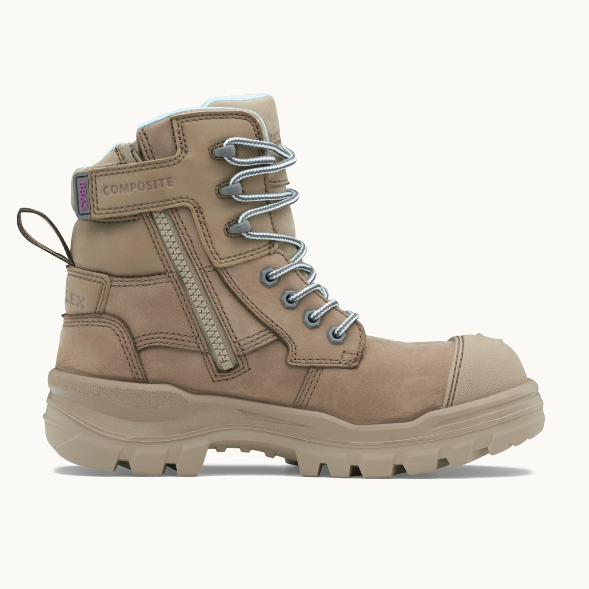 Women's RotoFlex Water-Resistant Nubuck 150mm zip side Safety Boot Stone 8863