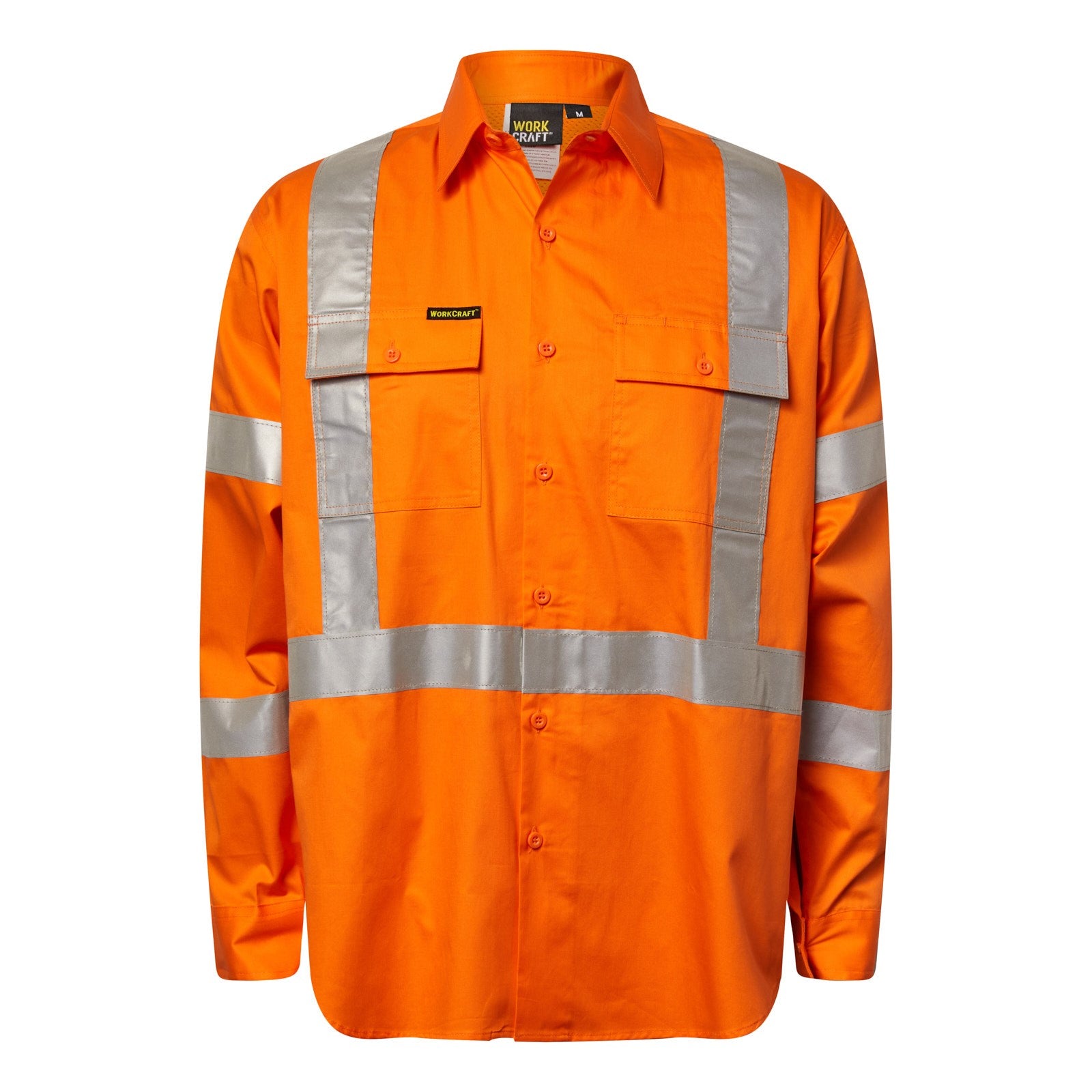 Lightweight Hi Vis Long Sleeve Vented Cotton Drill Shirt With X Pattern CSR Reflective Tape
