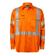 Lightweight Hi Vis Long Sleeve Vented Cotton Drill Shirt With X Pattern CSR Reflective Tape