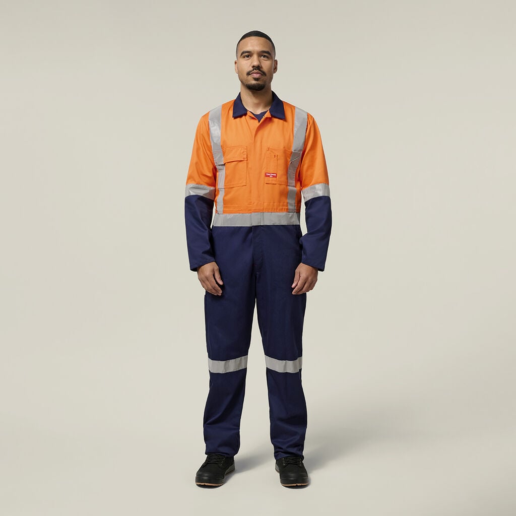 Hard Yakka Foundations Hi Visibility Two Tone Cotton Drill Coverall with Tape Y00262
