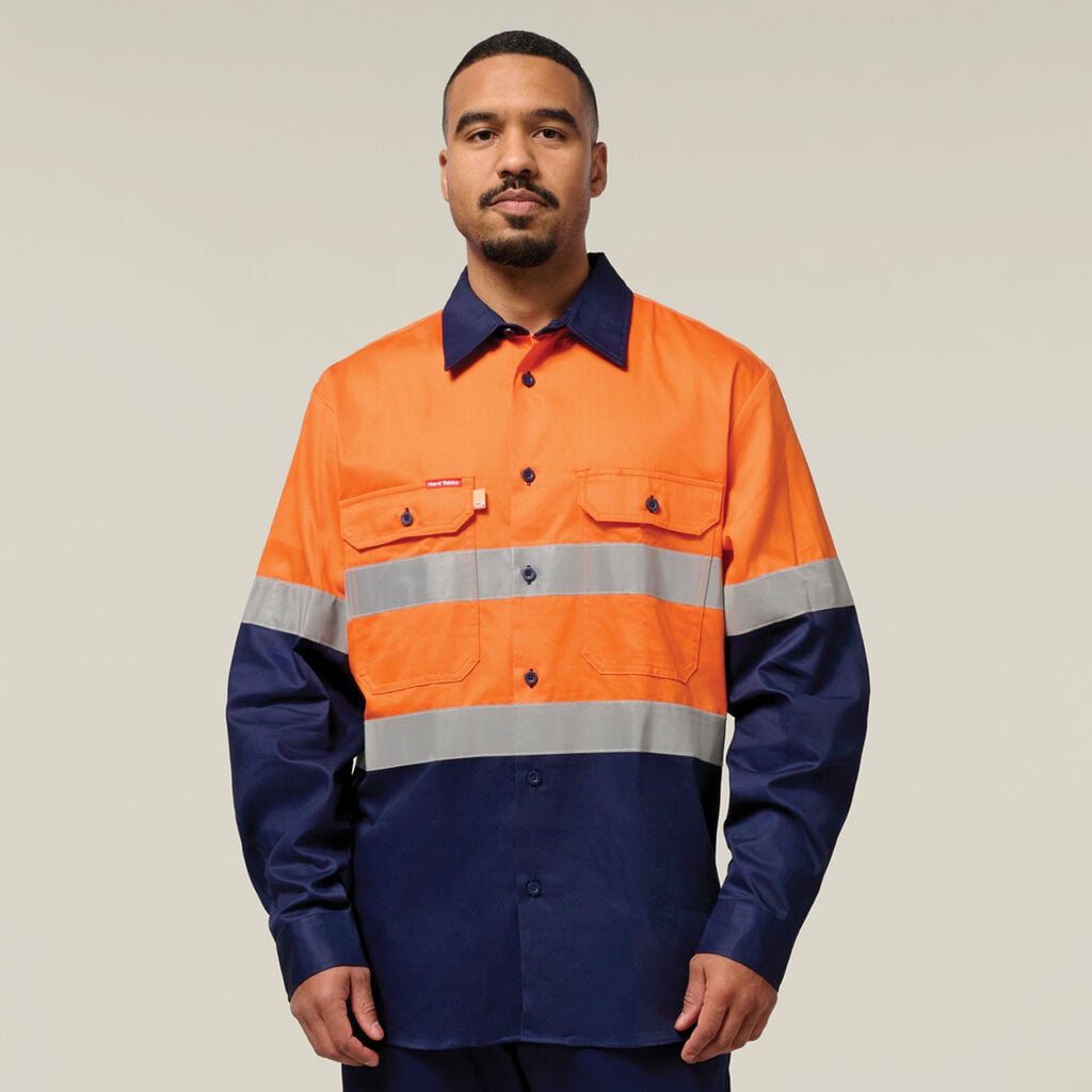 Hard Yakka Hi Visibility Two Tone Cotton Twill Shirt with Tape Long Sleeve Y07990